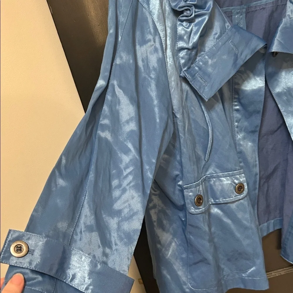 Ruby Rd. Shiny Blue Trench Coat - Picture 3 of 4